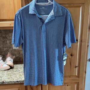 R.M. Williams Blue Geometric-Pattern Polo